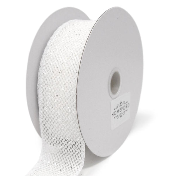 Frosted Net Wired Ribbon, White, 1-1/2-Inch, 10 Yards