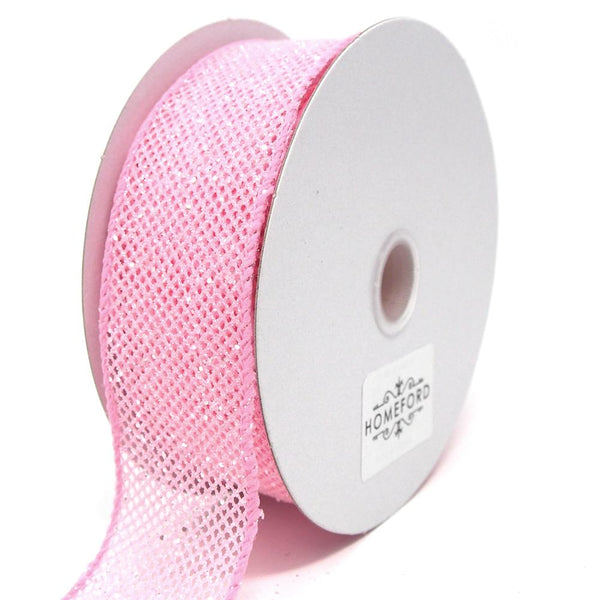 Frosted Net Wired Ribbon, Pink, 1-1/2-Inch, 10 Yards