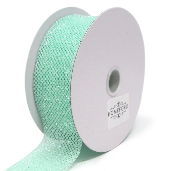 Frosted Net Wired Ribbon, Mint, 1-1/2-Inch, 10 Yards