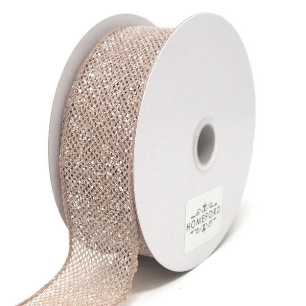 Frosted Net Wired Ribbon, Tan, 1-1/2-Inch, 10 Yards