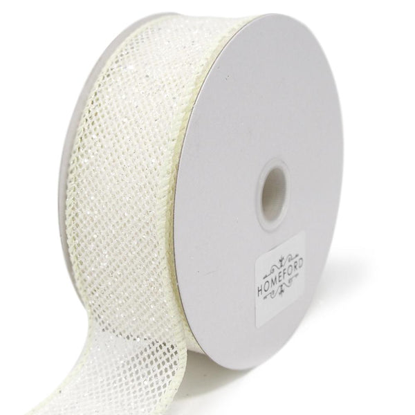 Frosted Net Wired Ribbon, Ivory, 1-1/2-Inch, 10 Yards