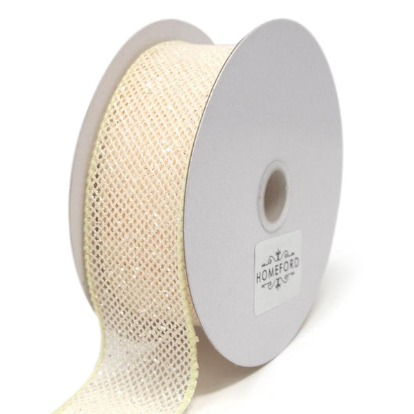 Frosted Net Wired Ribbon, Cream, 1-1/2-Inch, 10 Yards