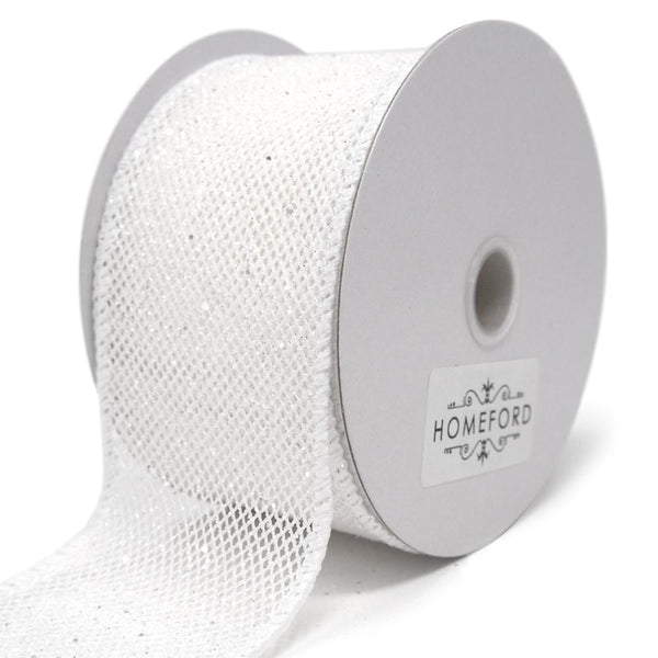 Frosted Net Wired Ribbon, White, 2-1/2-Inch, 10 Yards