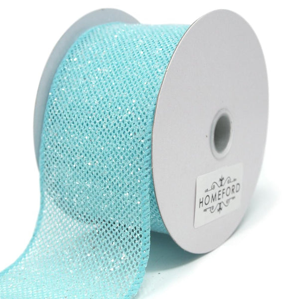 Frosted Net Wired Ribbon, Light Blue, 2-1/2-Inch, 10 Yards