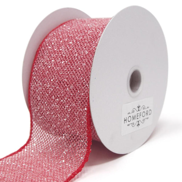 Frosted Net Wired Ribbon, Red, 2-1/2-Inch, 10 Yards