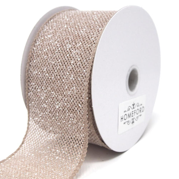 Frosted Net Wired Ribbon, Tan, 2-1/2-Inch, 10 Yards