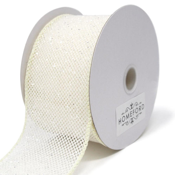 Frosted Net Wired Ribbon, Ivory, 2-1/2-Inch, 10 Yards