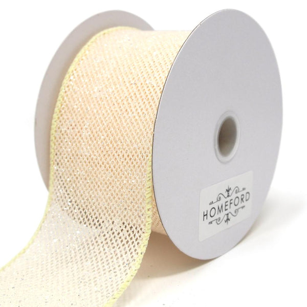 Frosted Net Wired Ribbon, Cream, 2-1/2-Inch, 10 Yards