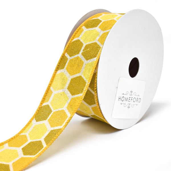 Variation Hex Wired Printed Canvas Ribbon, 1-1/2-Inch, 10-Yard, Yellow