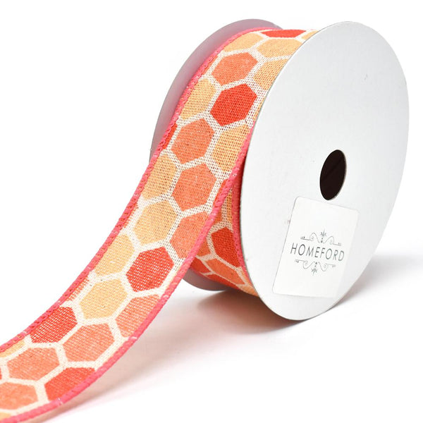 Variation Hex Wired Printed Canvas Ribbon, 1-1/2-Inch, 10-Yard, Coral