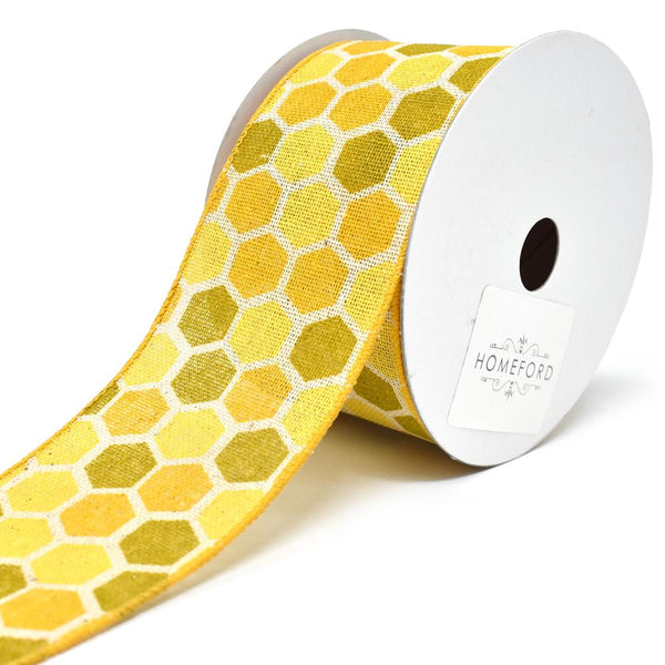 Variation Hex Wired Printed Canvas Ribbon, 2-1/2-Inch, 10-Yard, Yellow