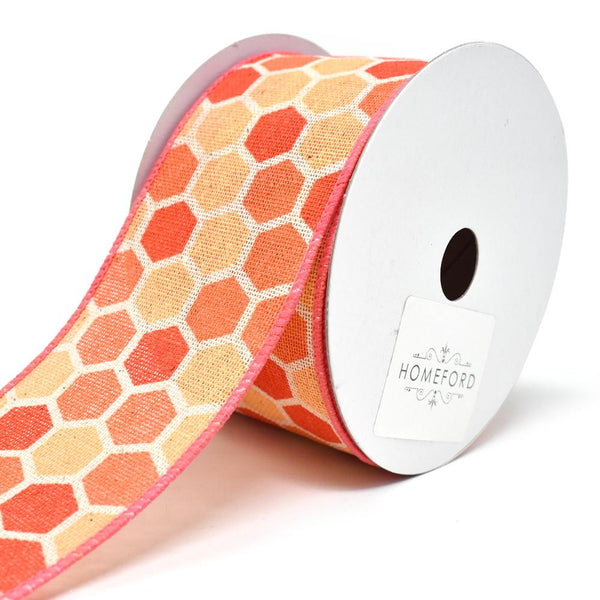 Variation Hex Wired Printed Canvas Ribbon, 2-1/2-Inch, 10-Yard, Coral