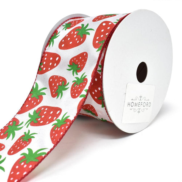 Strawberry Satin Wired Printed Ribbon, 2-1/2-Inch, 10-Yard