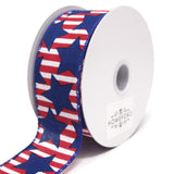 Big Blue Stars Red Striped Linen Wired Ribbon, 10 Yards