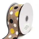 Polka Dots Natural Linen Ribbon Wired Edge, 10 Yards