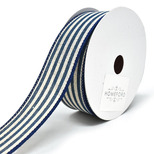 Cabana Stripes Canvas Wired Ribbon, 1-1/2-Inch, 10-Yard, Navy