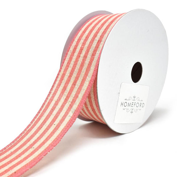 Cabana Stripes Canvas Wired Ribbon, 1-1/2-Inch, 10-Yard, Coral