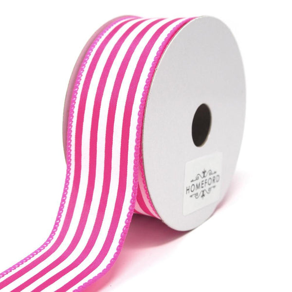 Cabana Stripes Satin Wired Ribbon, Fuchsia, 1-1/2-Inch, 10 Yards