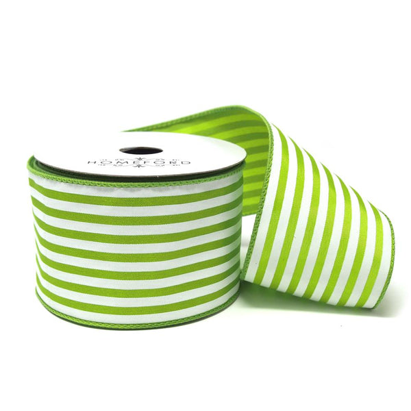 Cabana Stripes Satin Wired Ribbon, Kiwi, 2-1/2-Inch, 10 Yards