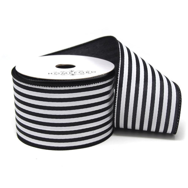 Cabana Stripes Satin Wired Ribbon, Black, 2-1/2-Inch, 10 Yards