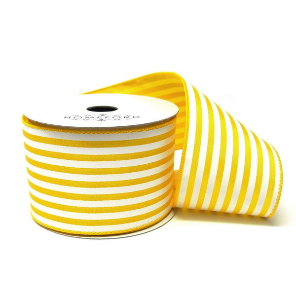 Cabana Stripes Satin Wired Ribbon, Yellow, 2-1/2-Inch, 10 Yards