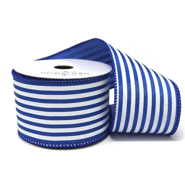 Cabana Stripes Satin Wired Ribbon, Royal Blue, 2-1/2-Inch, 10 Yards