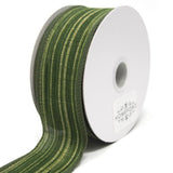 Green Leaf Stripes Woven Wired Ribbon, 10 Yards