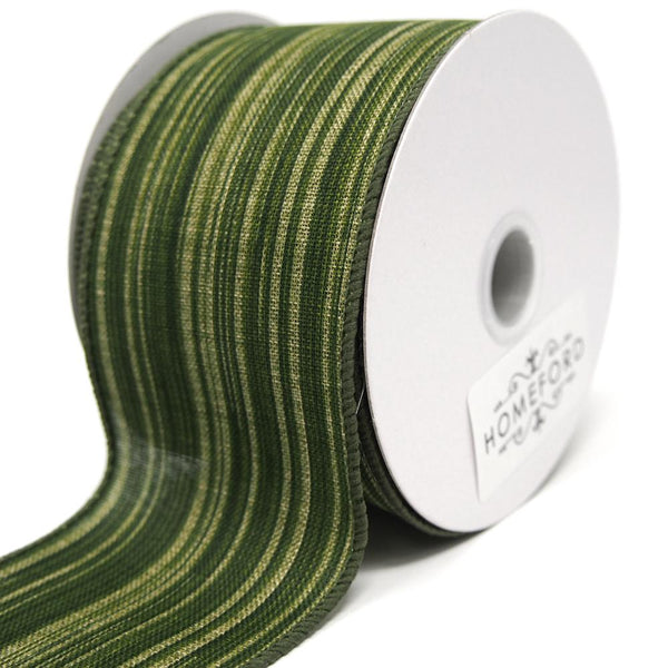 Green Leaf Stripes Woven Wired Ribbon, 2-1/2-Inch, 10 Yards