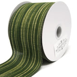 Green Leaf Stripes Woven Wired Ribbon, 10 Yards