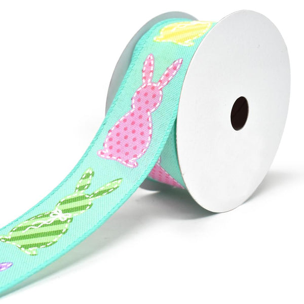 Stitched Bunny Cut Outs Wired Linen Ribbon, 1-1/2-Inch, 10-Yard, Aqua