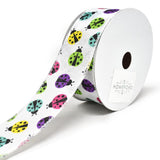 Vibrant Colored Lady Bugs Wired Linen Ribbon, 1-1/2-Inch, 10-Yard