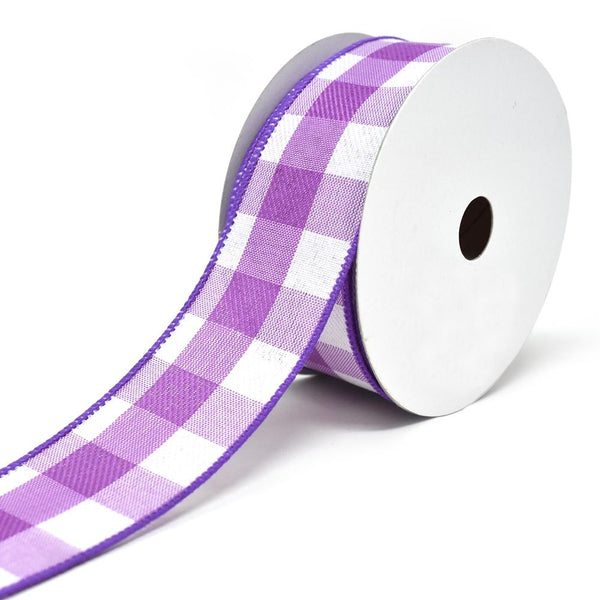 Jumbo Gingham Wired Linen Ribbon, 1-1/2-Inch, 10-Yard, Purple