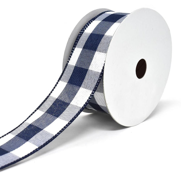 Jumbo Gingham Wired Linen Ribbon, 1-1/2-Inch, 10-Yard, Navy