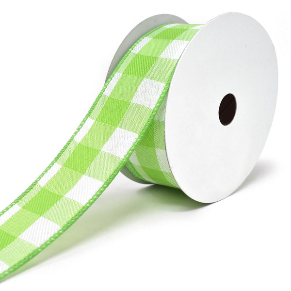 Jumbo Gingham Wired Linen Ribbon, 1-1/2-Inch, 10-Yard, Lime