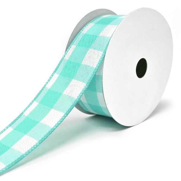 Jumbo Gingham Wired Linen Ribbon, 1-1/2-Inch, 10-Yard, Aqua