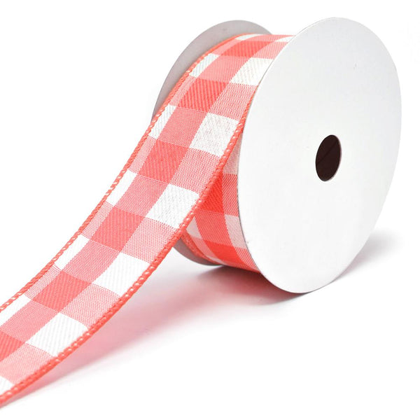 Jumbo Gingham Wired Linen Ribbon, 1-1/2-Inch, 10-Yard, Coral