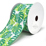 Tropical Monstera Leaves Wired Linen Ribbon, 2-1/2-Inch, 10-Yard