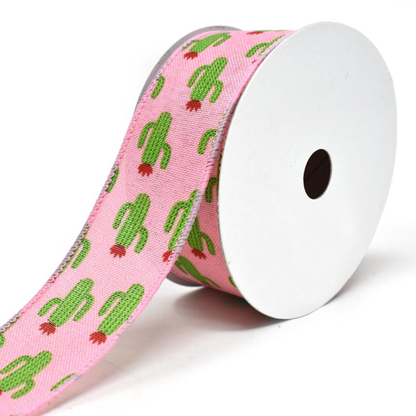 Deco Cactus Wired Linen Ribbon, 1-1/2-Inch, 10-Yard, Pink