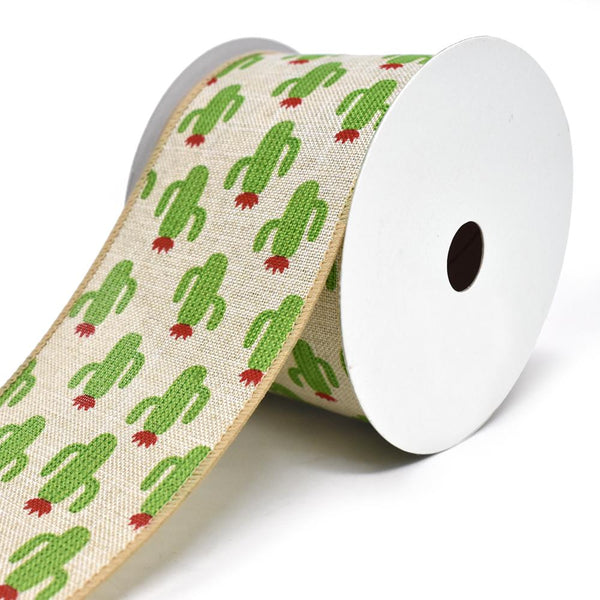 Deco Cactus Wired Linen Ribbon, 2-1/2-Inch, 10-Yard, Natural