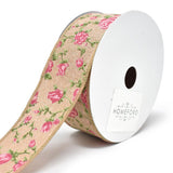 Blooming Rose Wired Canvas Ribbon, 1-1/2-Inch, 10-Yard