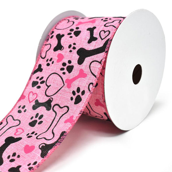 Doggy Paws and Bones Wired Linen Ribbon, 2-1/2-Inch, 10-Yard, Pink