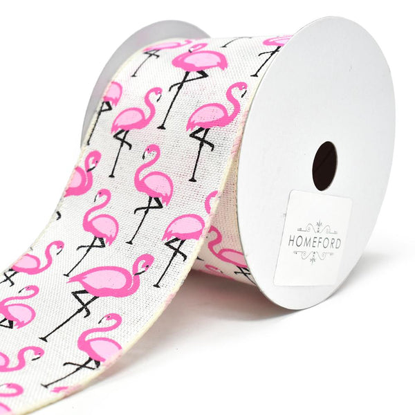 Tropical Flamingo Wired Linen Ribbon, 2-1/2-Inch, 10-Yard, Ivory