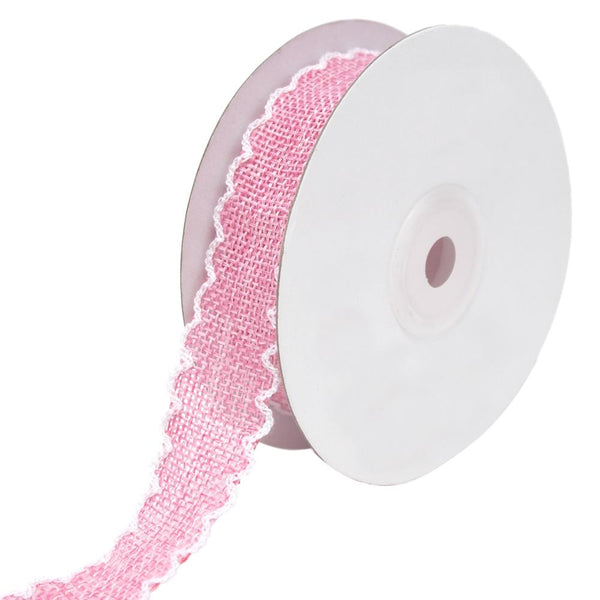 Scalloped Edge Faux Jute Ribbon, Pink, 1-Inch, 10-Yards