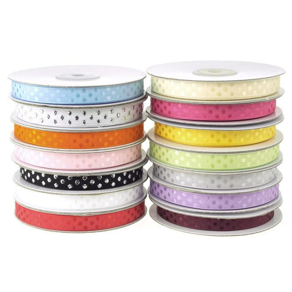 Glossy Polka Dot Polyester Ribbon, 3/8-Inch, 25-Yard