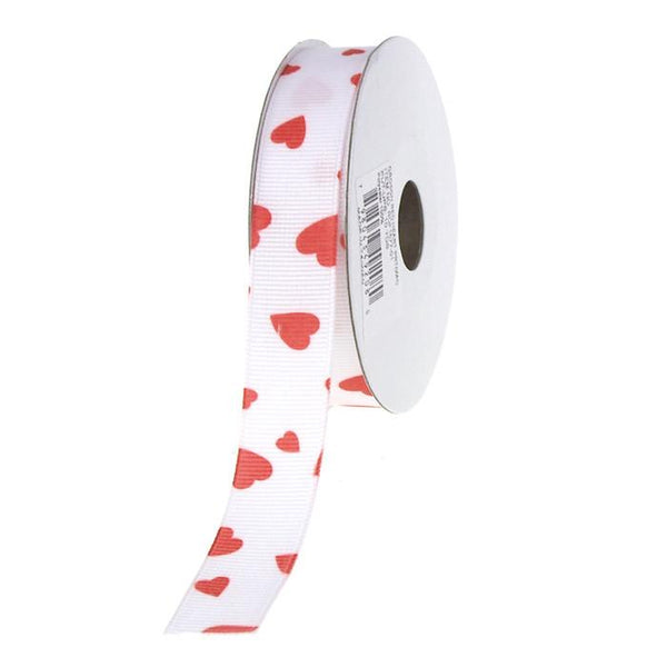 Classic Red Heart White Grosgrain, 3/4-inch, 10-yard