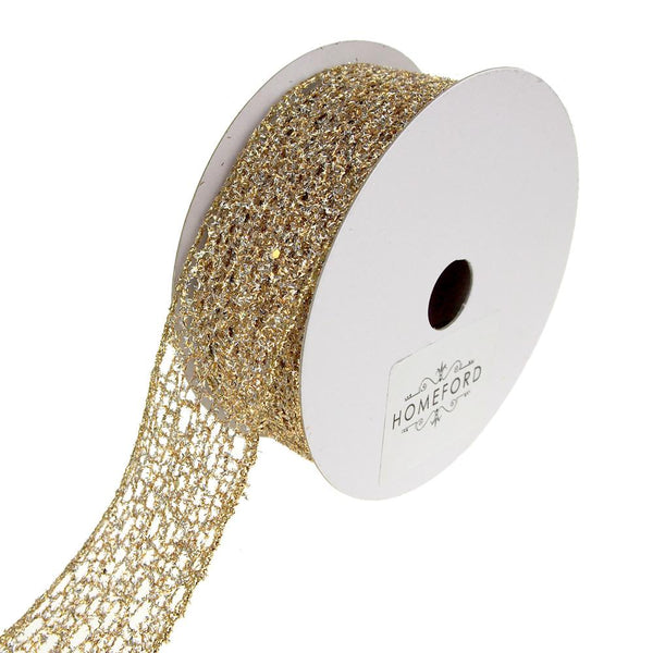 Open Weave Metallic Glitter Tinsel Mesh Christmas Ribbon, Gold/Silver, 1-1/2-Inch, 10 Yards