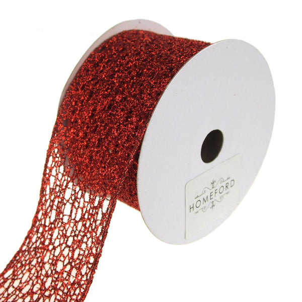 Open Weave Metallic Glitter Tinsel Mesh Christmas Ribbon, Red, 2-1/2-Inch, 10 Yards