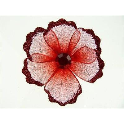 Organza Glitter Nylon, Mini Flower, 2-inch, 12-Piece, Red