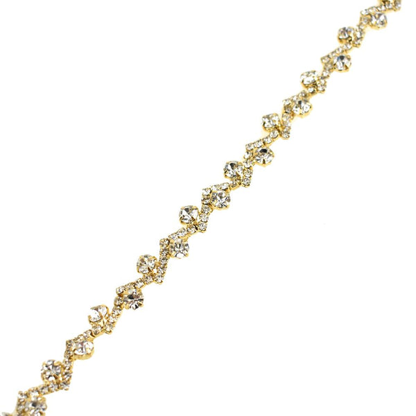 Zigzag Crystal Rhinestone Jewel Trim, Gold, 3/8-Inch, 1-Yard