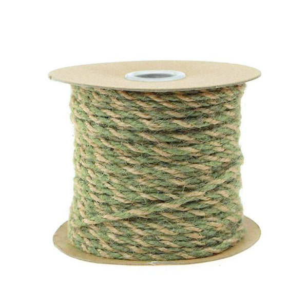 Bi-Colored Jute Twine Cord Rope Ribbon, 5/64-Inch or 2.5 mm, 50-Yard, Moss Green